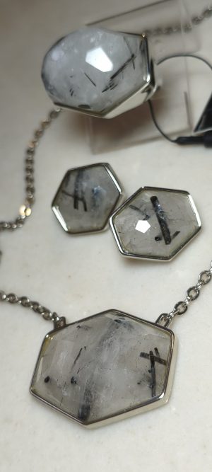 Conjunto luxo Quartzo Grafitado