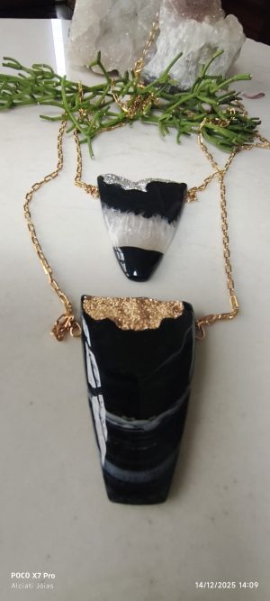 Colar longo Ágata e Drusa