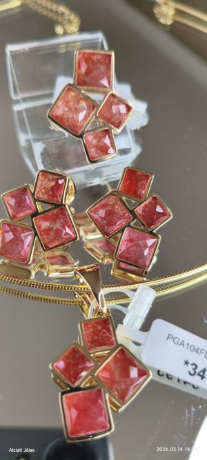 Conjunto Jade Vermelho e Pedras Variadas