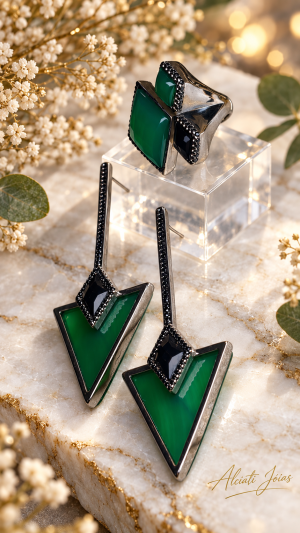 Conjunto Agata Verde Ônix em microzirconias Negras