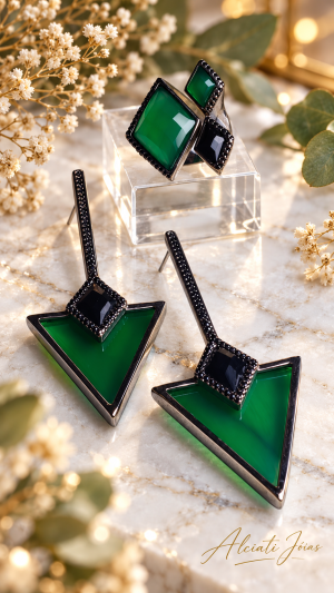 Conjunto Agata Verde Ônix em microzirconias Negras
