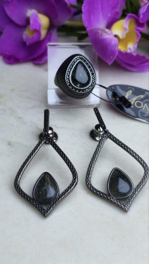 Conjunto Quartzo Rutilado Negro