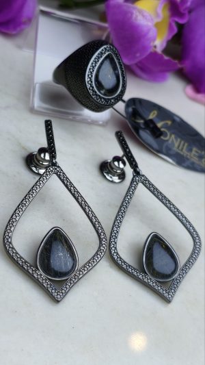 Conjunto Quartzo Rutilado Negro
